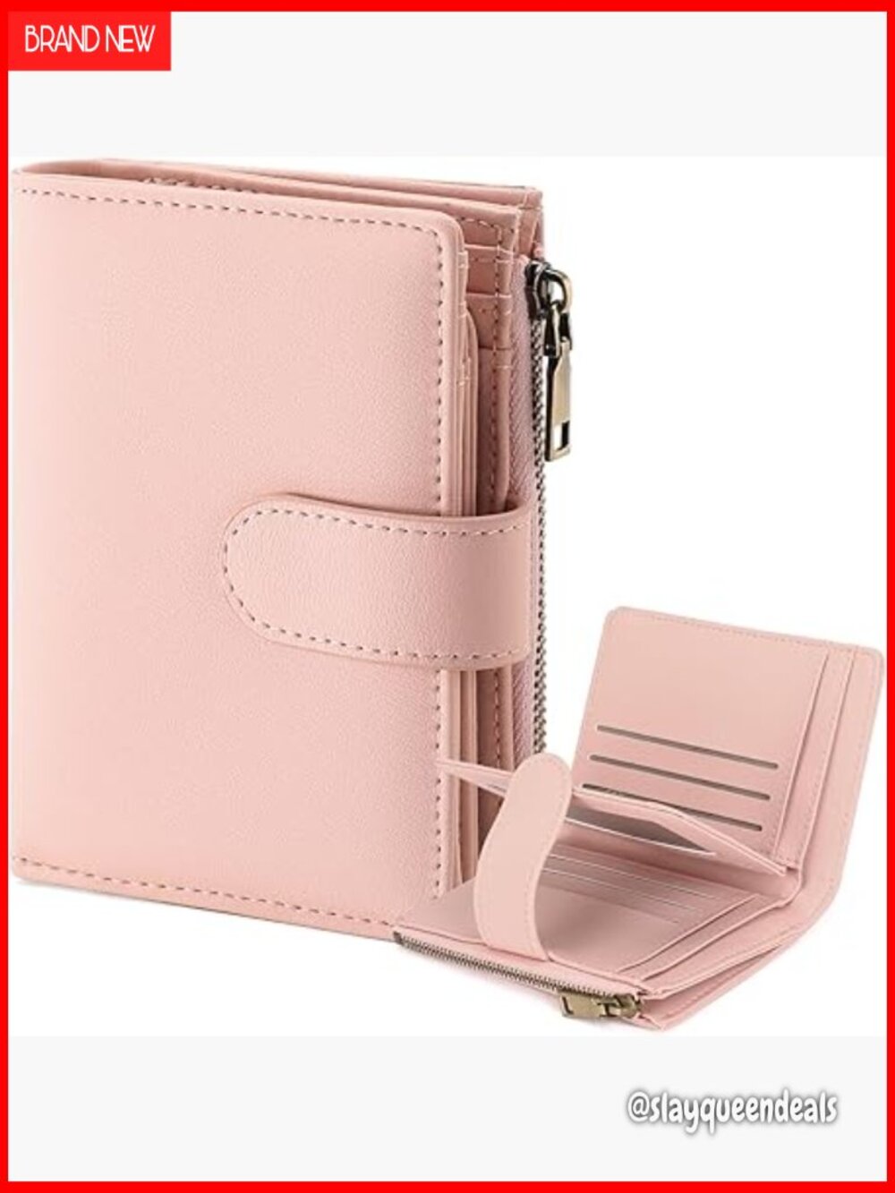 Vegan Leather RFID Blocking Bifold Wallet Compact Card Holder Zipper Pocket
